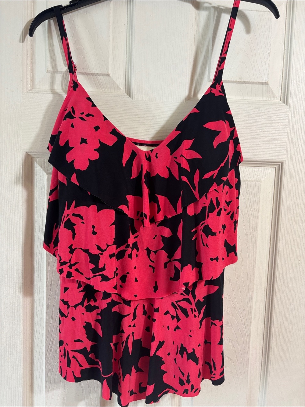 Pink and Black Floral Ruffle Tank Top
